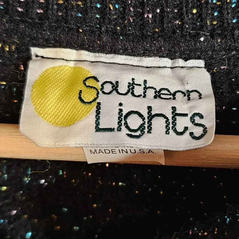 Vintage Southern Lights Black Sparkle Acrylic Sweater, Womens Petite Large